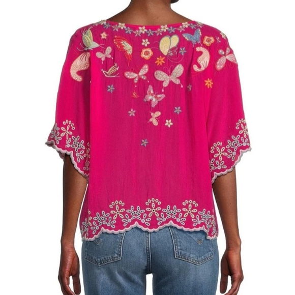 JOHNNY WAS Bellona Floral and Butterfly Embroidered Motif Soft woven NWT large - Picture 3 of 5